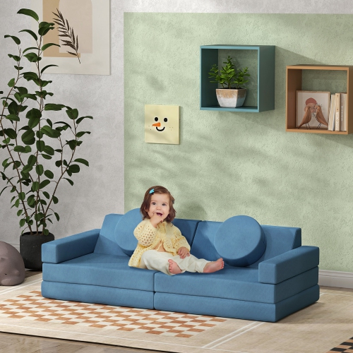 Canapé de jeu modulaire 12 pièces pour enfants de Qaba – Bâtir un fort pour la salle de jeu, mousse de canapé convertible pour enfants et coussin de
