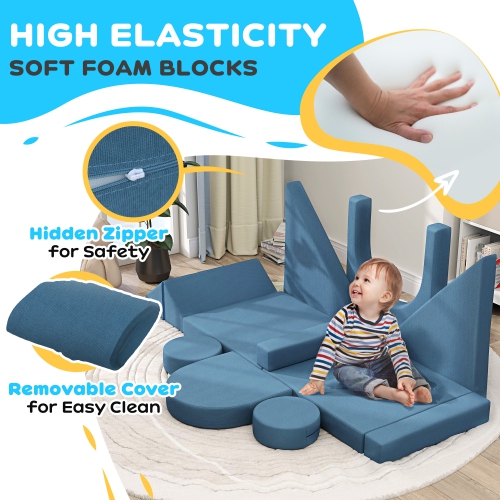Canapé de jeu modulaire 12 pièces pour enfants de Qaba – Bâtir un fort pour la salle de jeu, mousse de canapé convertible pour enfants et coussin de