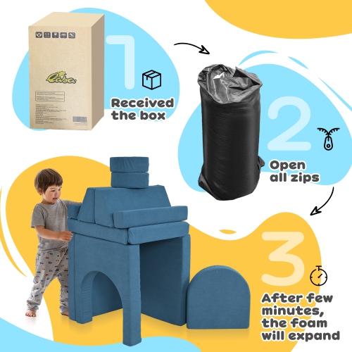 Canapé de jeu modulaire 12 pièces pour enfants de Qaba – Bâtir un fort pour la salle de jeu, mousse de canapé convertible pour enfants et coussin de