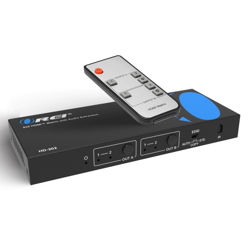 OREI 4K@30Hz 2x2 HDMI Matrix Switch with Audio Extractor