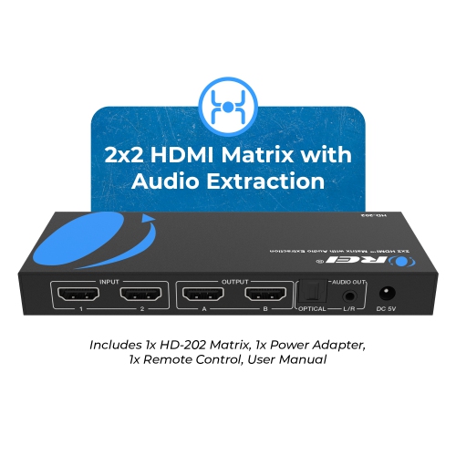 OREI 4K@30Hz 2x2 HDMI Matrix Switch with Audio Extractor