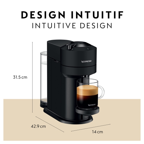 Machine à café et à espresso Nespresso Vertuo Next par De'Longhi, noir mat