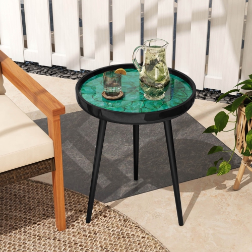 Costway 16" Round End Table Mid-century Modern Coffee Table with Sea Shell Decoration