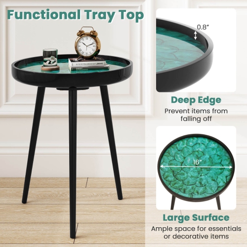 Costway 16" Round End Table Mid-century Modern Coffee Table with Sea Shell Decoration