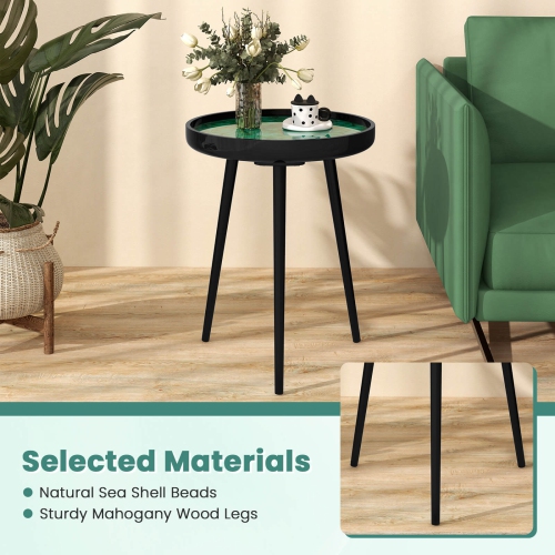 Costway 16" Round End Table Mid-century Modern Coffee Table with Sea Shell Decoration