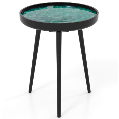 Costway 16" Round End Table Mid-century Modern Coffee Table with Sea Shell Decoration