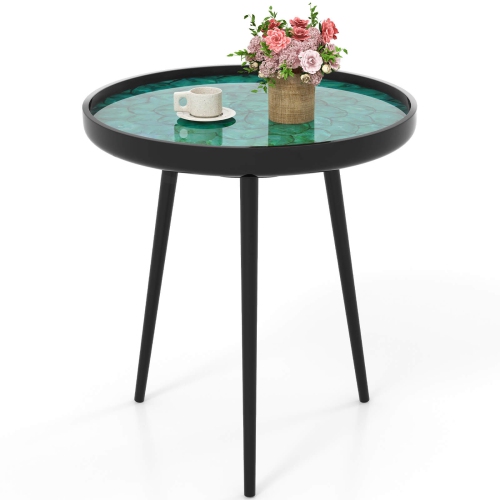 COSTWAY  20" Round End Table Mid-Century Modern Coffee Table With Sea Shell Decoration