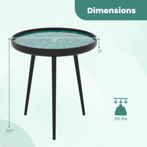 Costway 20" Round End Table Mid-century Modern Coffee Table with Sea Shell Decoration