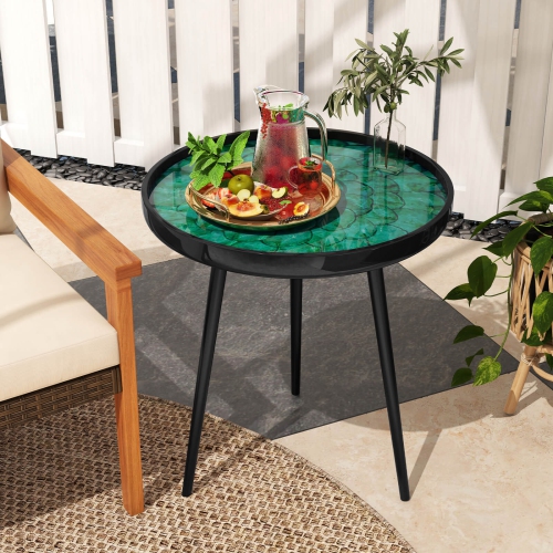 Costway 20" Round End Table Mid-century Modern Coffee Table with Sea Shell Decoration