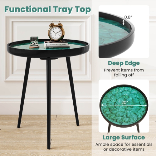 Costway 20" Round End Table Mid-century Modern Coffee Table with Sea Shell Decoration