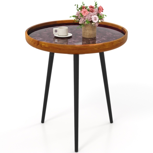 COSTWAY  20" Round End Table Mid-Century Modern Coffee Table With Sea Shell Decoration