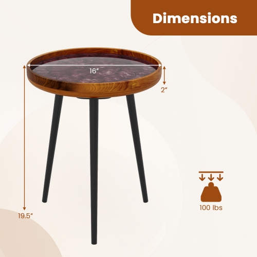 Costway 16" Round End Table Mid-century Modern Coffee Table with Sea Shell Decoration