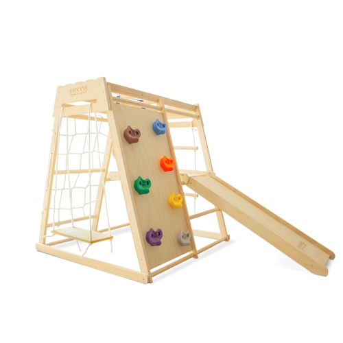 Ensemble de jeu 7-en-1 avec filet d'escalade et balançoire en bois pour enfants de GreenWalnut