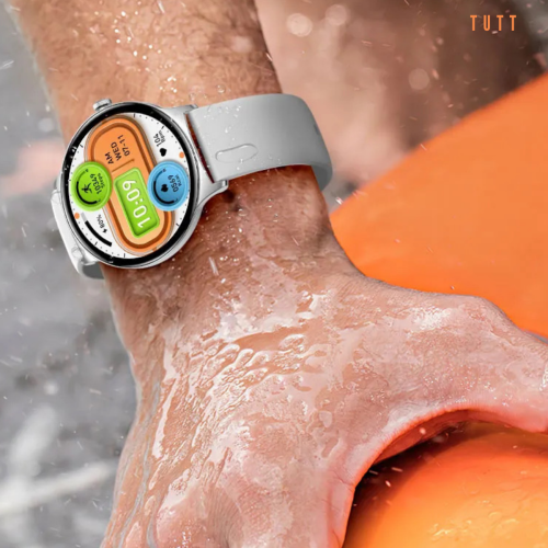 TUTT Smart Watch for Women Men Classic 1.43” | Ultra-Thin Frame | Always-on-Display | Fitness Health Tracker V89 Pro | Two Straps: Steel & Rubber |