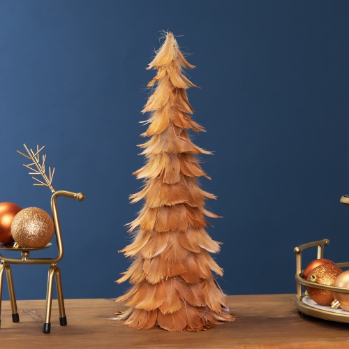 NORTHLIGHT  Small Layered Feather Cone Tree Glittered Christmas Decoration - 16" - Rust In Orange
