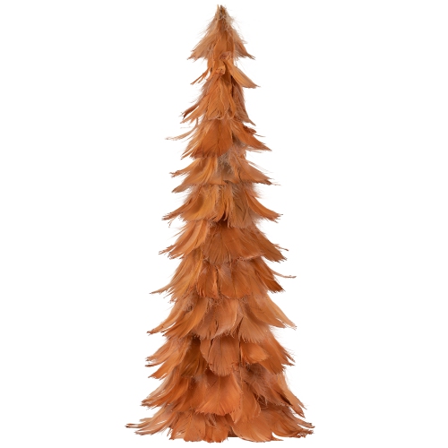 Small Layered Feather Cone Tree Glittered Christmas Decoration - 16" - Rust Orange