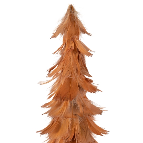 Small Layered Feather Cone Tree Glittered Christmas Decoration - 16" - Rust Orange