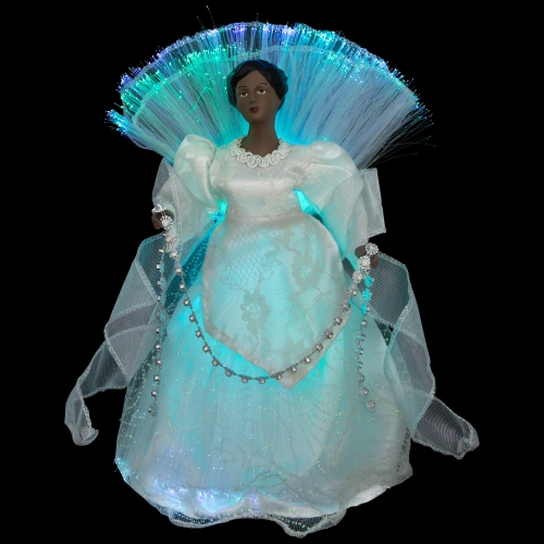 Lighted Fiber Optic African American Angel Christmas Tree Topper - 12" - Silver