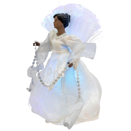 Lighted Fiber Optic African American Angel Christmas Tree Topper - 12" - Silver