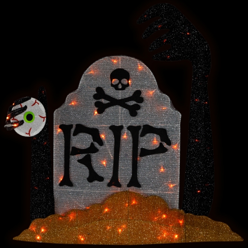 Lighted Tombstone Halloween Decoration - 31.5" - Black and Gray - Orange LED Lights
