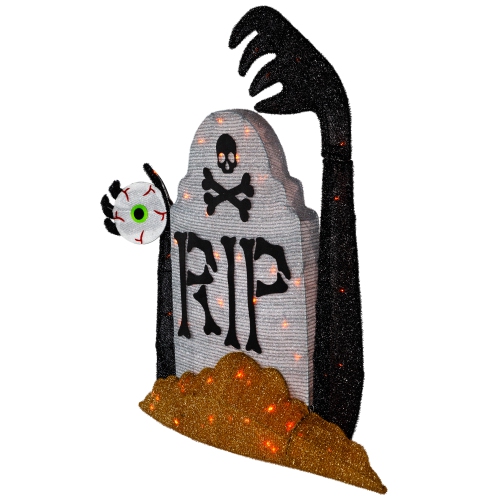 Lighted Tombstone Halloween Decoration - 31.5" - Black and Gray - Orange LED Lights