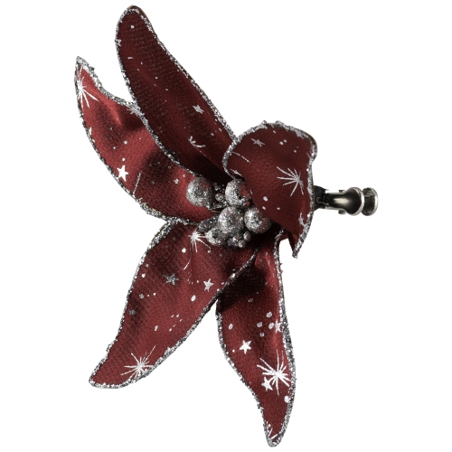 Starburst Flower Glittered Clip-on Christmas Ornament - 6" - Red and Silver