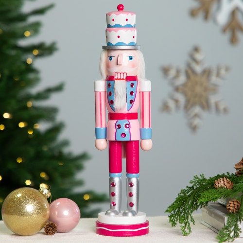 Image 1 of 6.. Cake King Nutcracker Christmas Figure - 15" - Pink and Blue