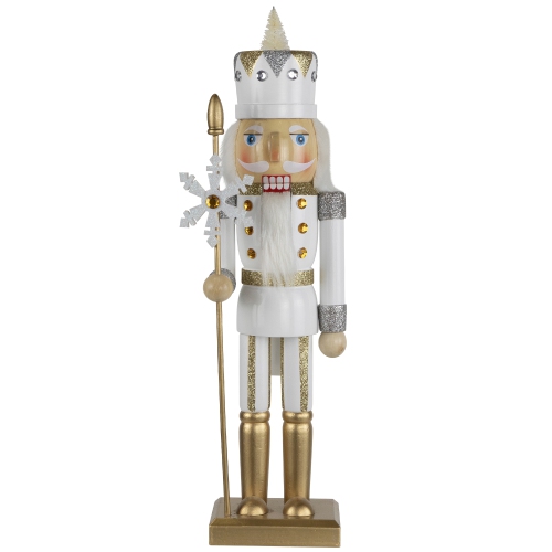 Glittered Nutcracker with Snowflake Scepter Christmas Figure - 15" - White