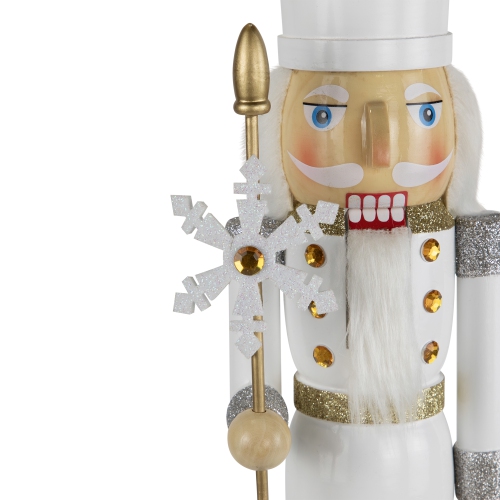 Glittered Nutcracker with Snowflake Scepter Christmas Figure - 15" - White