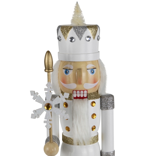 Glittered Nutcracker with Snowflake Scepter Christmas Figure - 15" - White