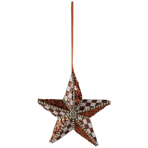 Sequined and Checkered Star Christmas Ornament - 6" - Red and White