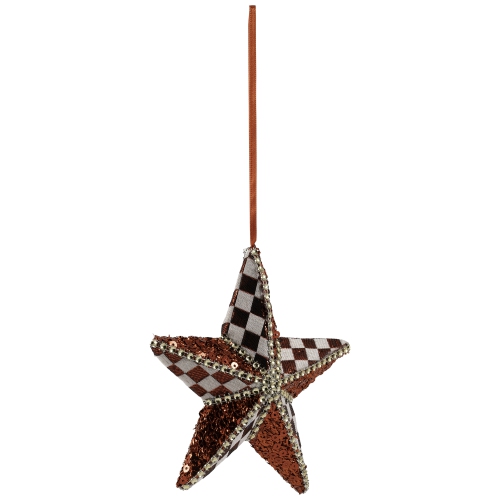 Sequined and Checkered Star Christmas Ornament - 6" - Red and White