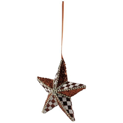 Sequined and Checkered Star Christmas Ornament - 6" - Red and White