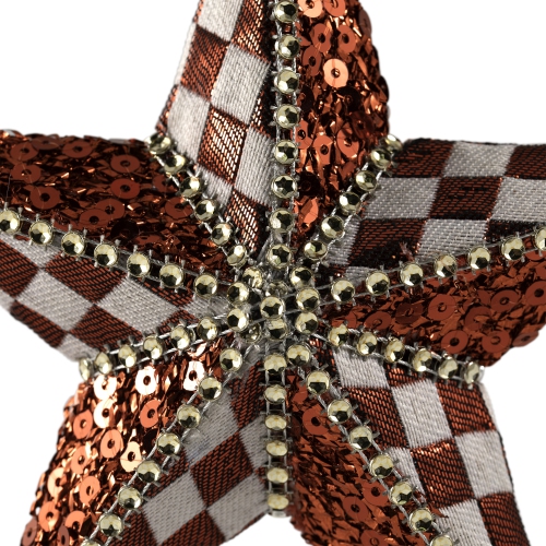 Sequined and Checkered Star Christmas Ornament - 6" - Red and White