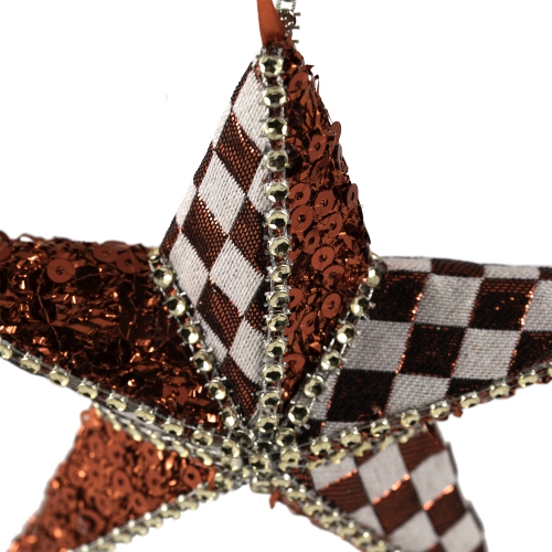 Sequined and Checkered Star Christmas Ornament - 6" - Red and White