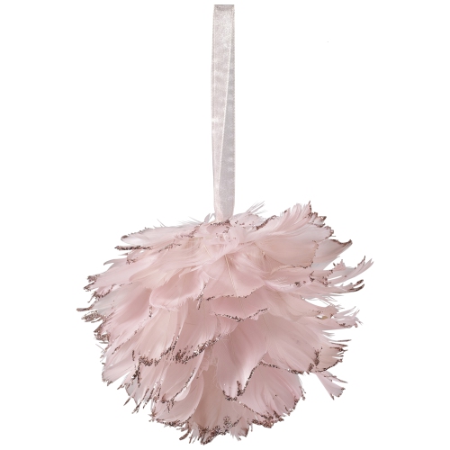 Glittered Feathers Christmas Ball Ornament - 6" - Pink