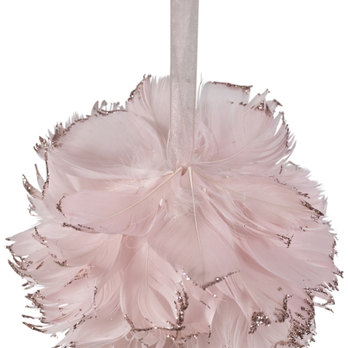 Glittered Feathers Christmas Ball Ornament - 6" - Pink