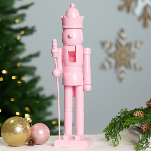 Image 1 de 6.. Figurine de Noël debout Nutcracker King avec Scepter et Crown - 15&nbsp;po - Rose