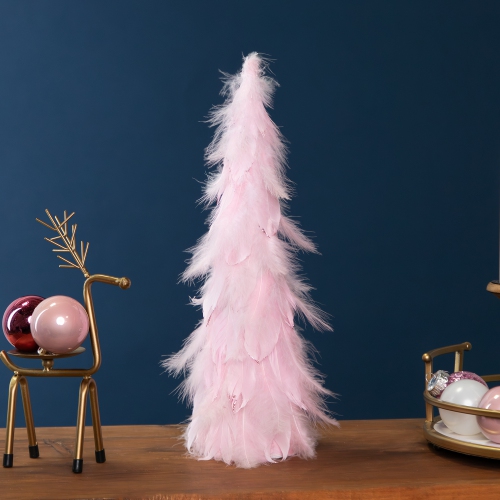 NORTHLIGHT  Small Layered Feather Cone Tree Glittered Christmas Decoration - 16" - In Pink