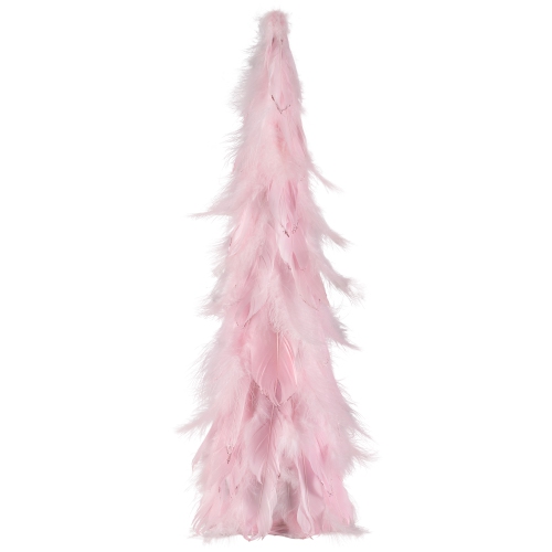 Small Layered Feather Cone Tree Glittered Christmas Decoration - 16" - Pink