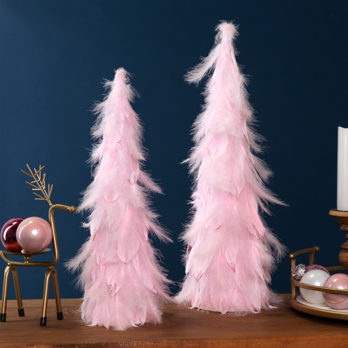 Small Layered Feather Cone Tree Glittered Christmas Decoration - 16" - Pink