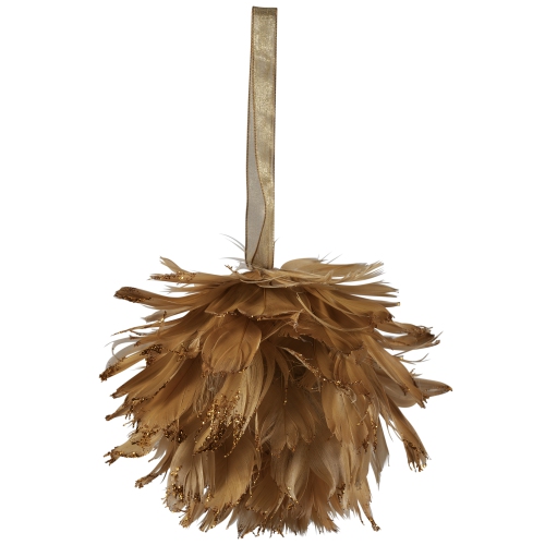 Glitter Edged Feathers Christmas Ball Ornament - 6" - Rust Orange