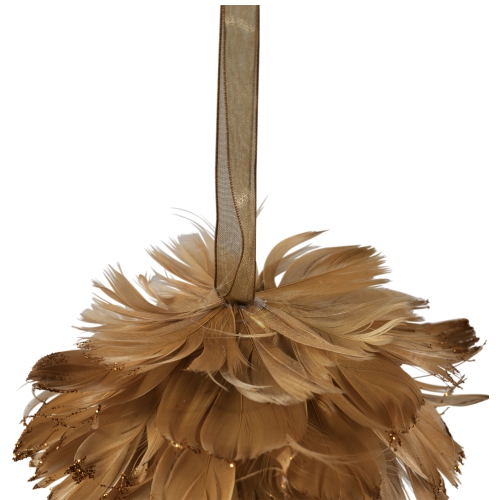 Glitter Edged Feathers Christmas Ball Ornament - 6" - Rust Orange