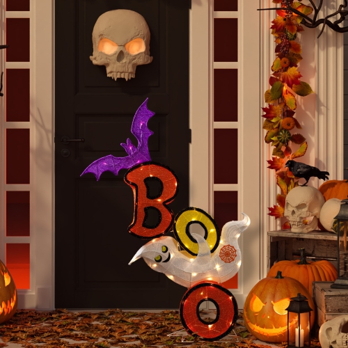 NORTHLIGHT  Lighted Bat And Ghost "boo" Halloween Decoration - 4.5' - Warm Led Lights In White