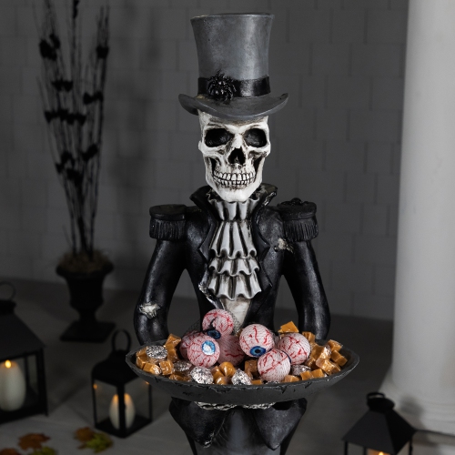 Skeleton Butler with Tray Standing Halloween Statue - 4.5'