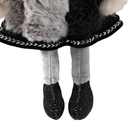 Plush Winter Angel Girl Hanging Christmas Ornament - 8.5" - Gray and Black