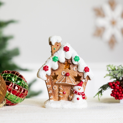 NORTHLIGHT  Led Lighted Gingerbread House With Snowman Christmas Decoration - 6"