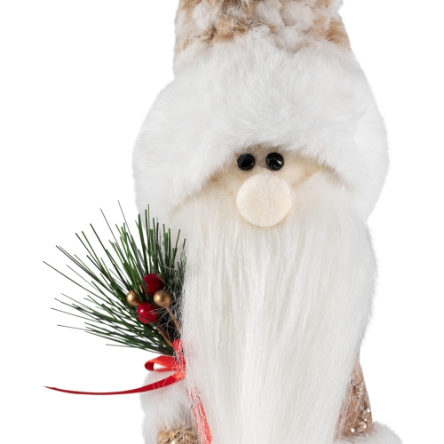 Santa Gnome Holding Pine Sprigs in Plush Winter Hat Christmas Figure - 19"