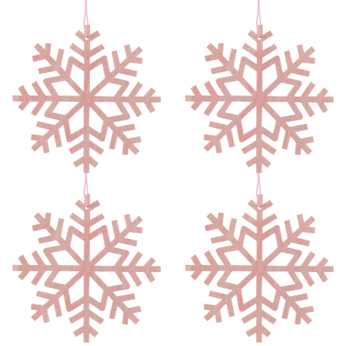 Wooden Snowflake Christmas Ornaments - 4.75" - Pink - Set of 4