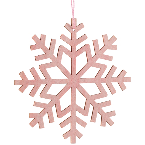 Wooden Snowflake Christmas Ornaments - 4.75" - Pink - Set of 4